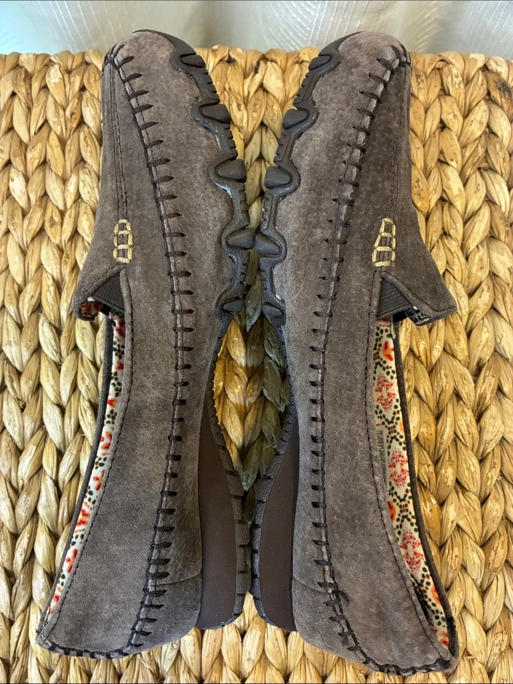 Skechers Brown Relaxed Fit Memory Foam Slip-Ons with Floral Lining